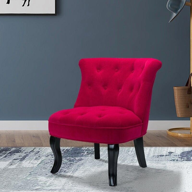 Wooden Teak Wood Wide Tufted Side Chair - Ouch Cart 