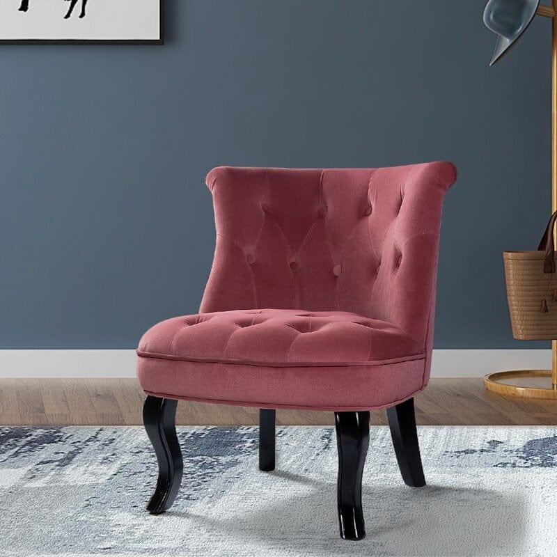 Wooden Teak Wood Wide Tufted Side Chair - Ouch Cart 