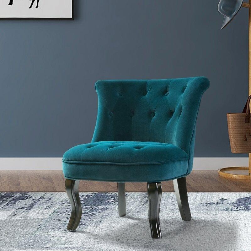 Wooden Teak Wood Wide Tufted Side Chair - Ouch Cart 