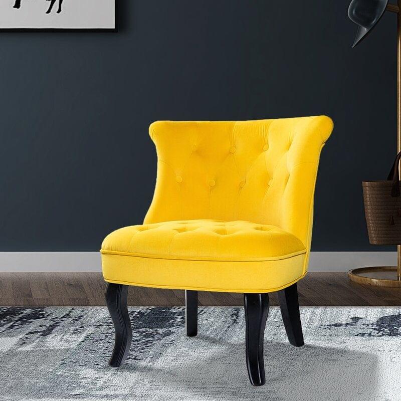 Wooden Teak Wood Wide Tufted Side Chair - Ouch Cart 