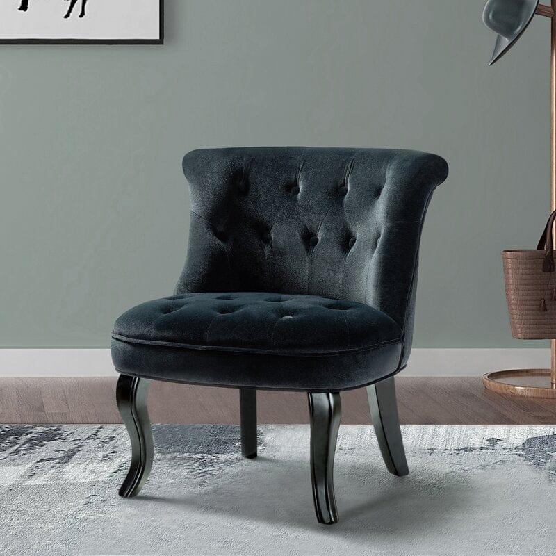 Wooden Teak Wood Wide Tufted Side Chair - Ouch Cart 