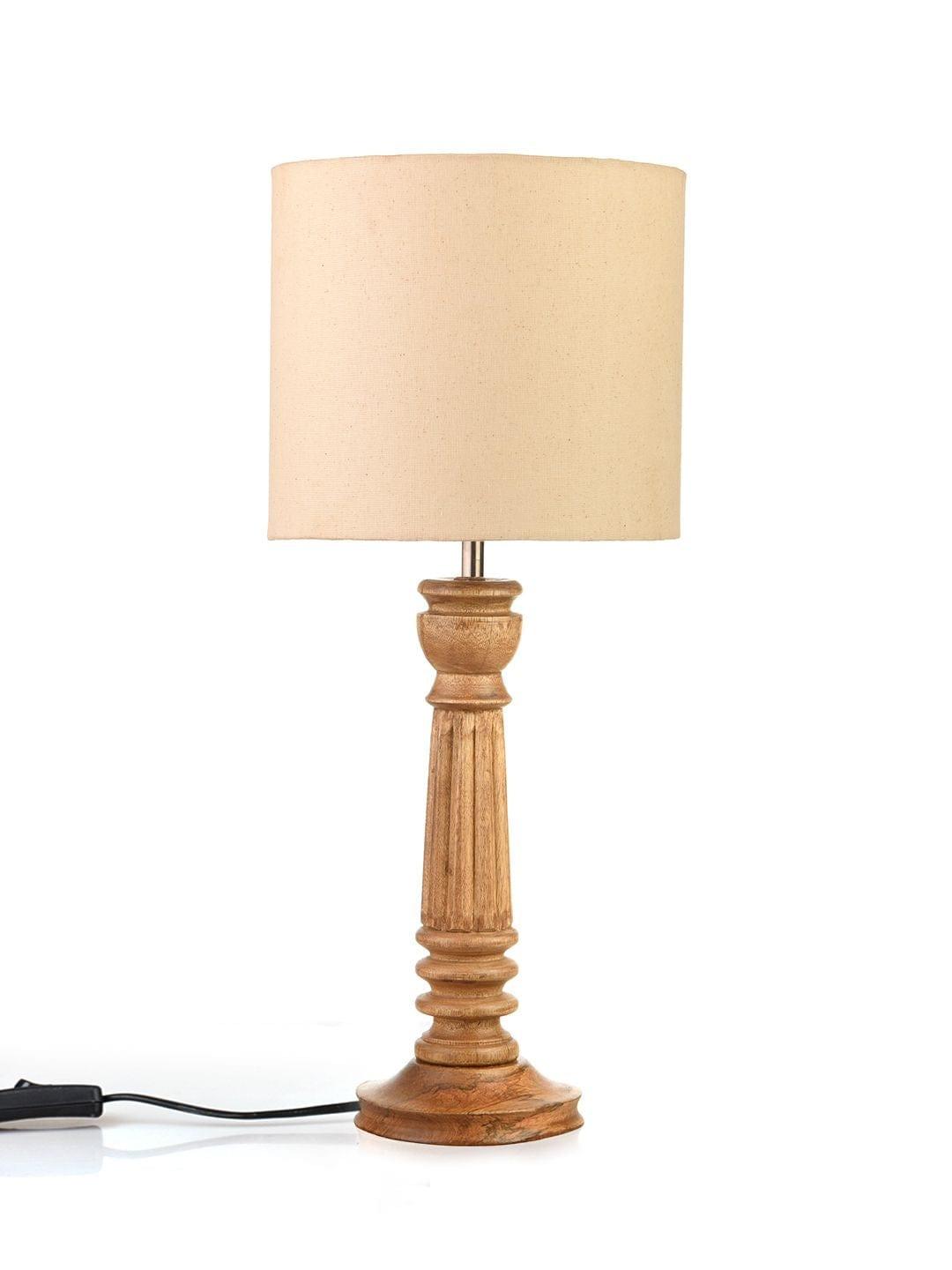 Pillar Brown Lamp with White Cotton Shade - Ouch Cart 