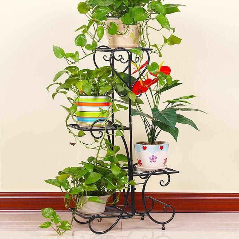 Metal Plant Stand Flower Holder Racks 4 Tier Shelves Patio Indoor Outdoor Garden Displaying Wrought Iron Flowers Planters Shelf Organizer - Ouch Cart 