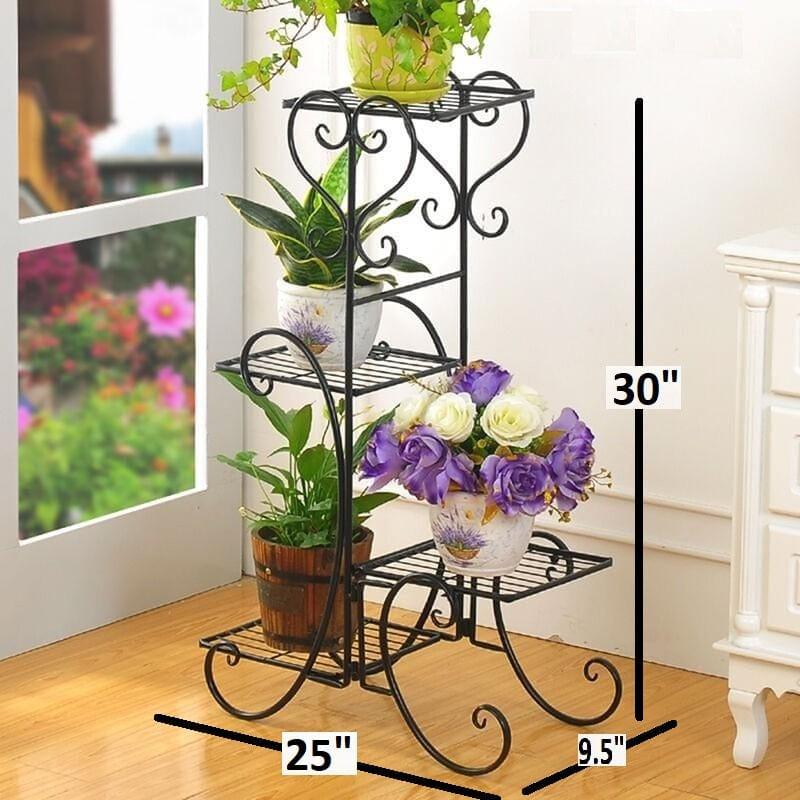 Metal Plant Stand Flower Holder Racks 4 Tier Shelves Patio Indoor Outdoor Garden Displaying Wrought Iron Flowers Planters Shelf Organizer - Ouch Cart 