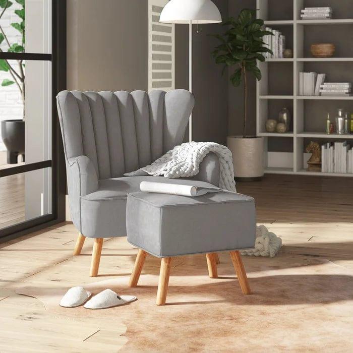 Harden Wide Tufted Wingback Chair and Ottoman - Ouch Cart 
