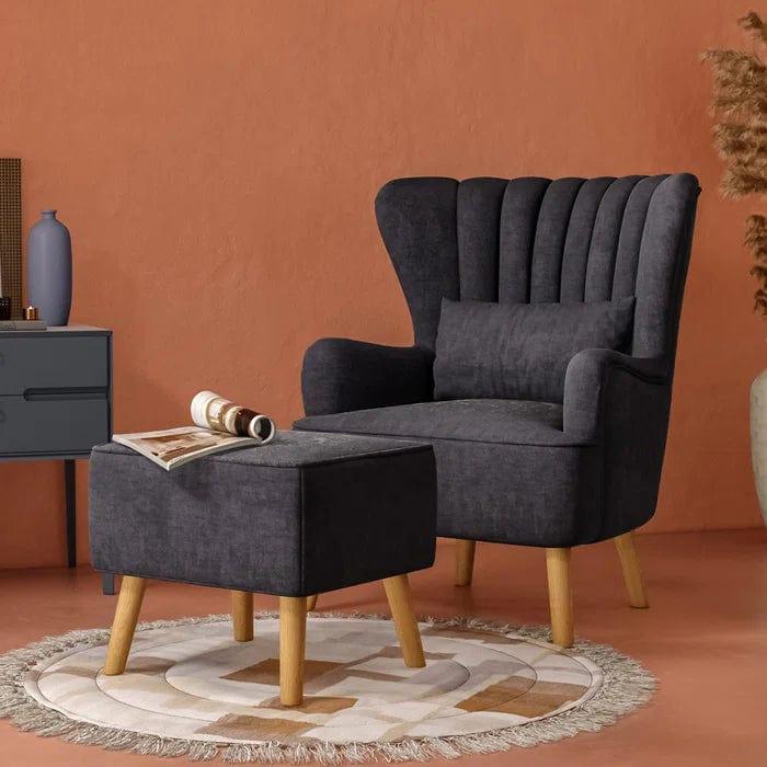 Harden Wide Tufted Wingback Chair and Ottoman - Ouch Cart 
