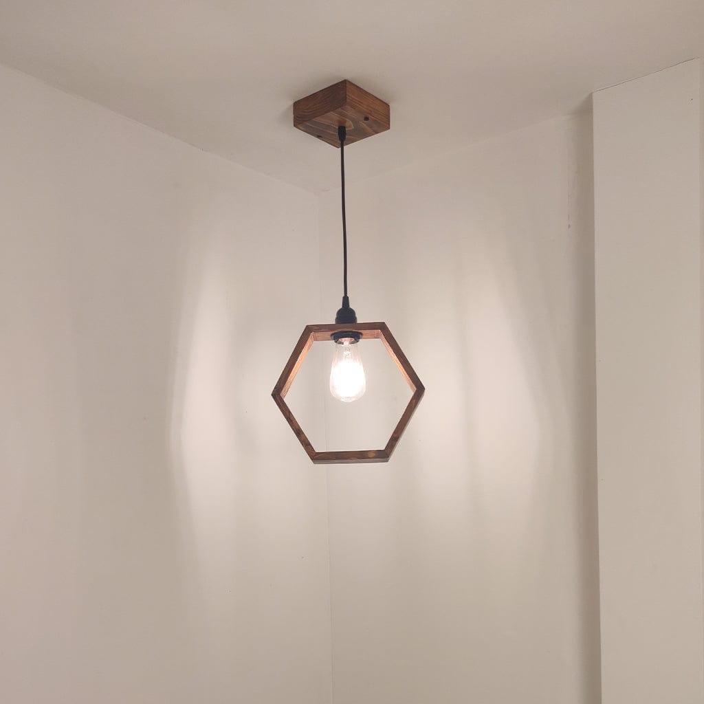 Hex Brown Wooden Single Hanging Lamp - Ouch Cart 