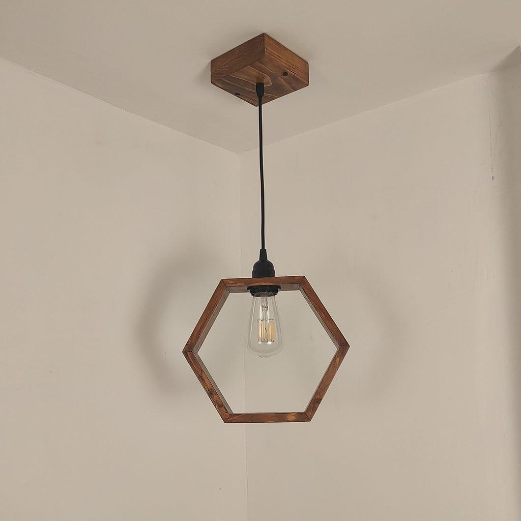 Hex Brown Wooden Single Hanging Lamp - Ouch Cart 