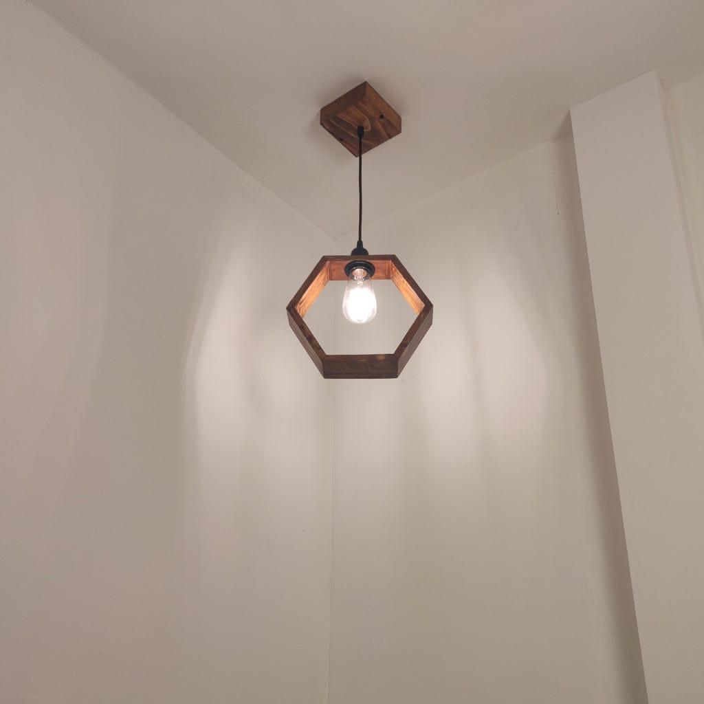 Hex Brown Wooden Single Hanging Lamp - Ouch Cart 