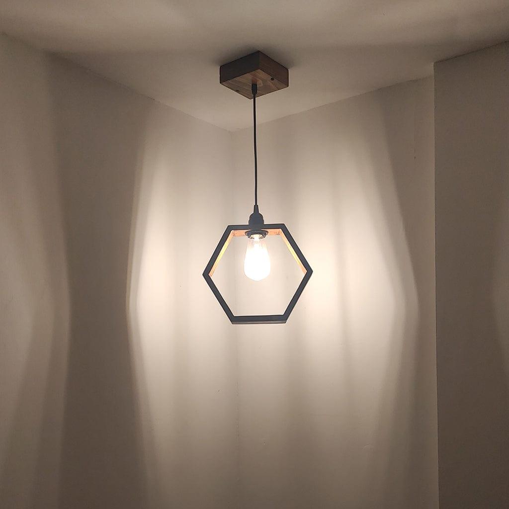 Hex Brown Wooden Single Hanging Lamp - Ouch Cart 