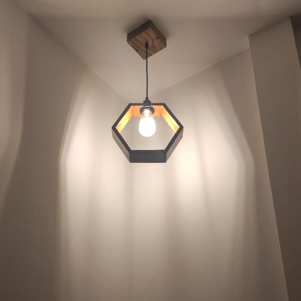 Hex Brown Wooden Single Hanging Lamp - Ouch Cart 