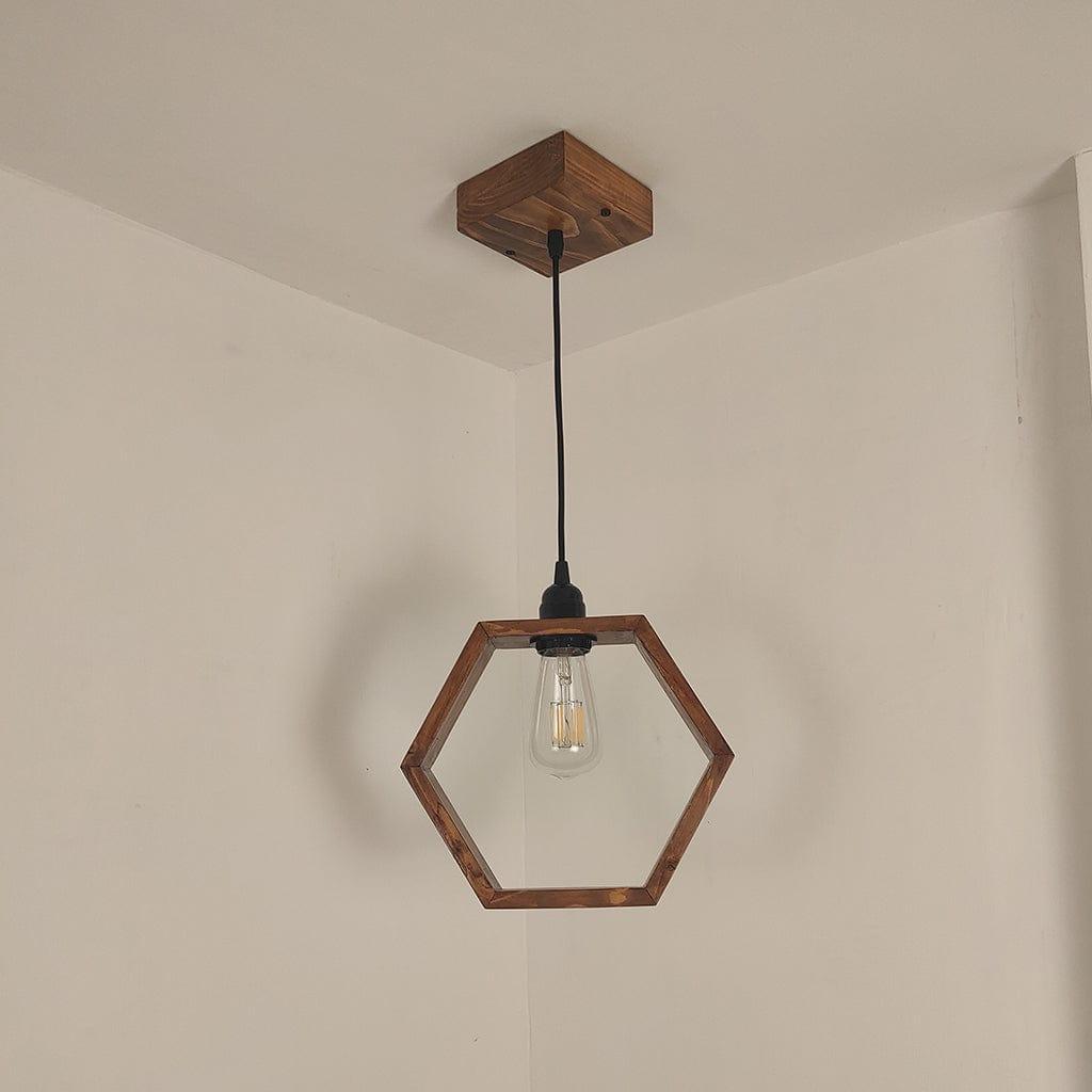 Hex Brown Wooden Single Hanging Lamp - Ouch Cart 