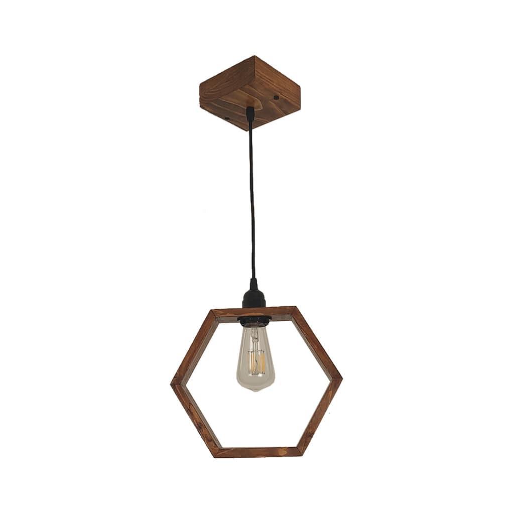 Hex Brown Wooden Single Hanging Lamp - Ouch Cart 