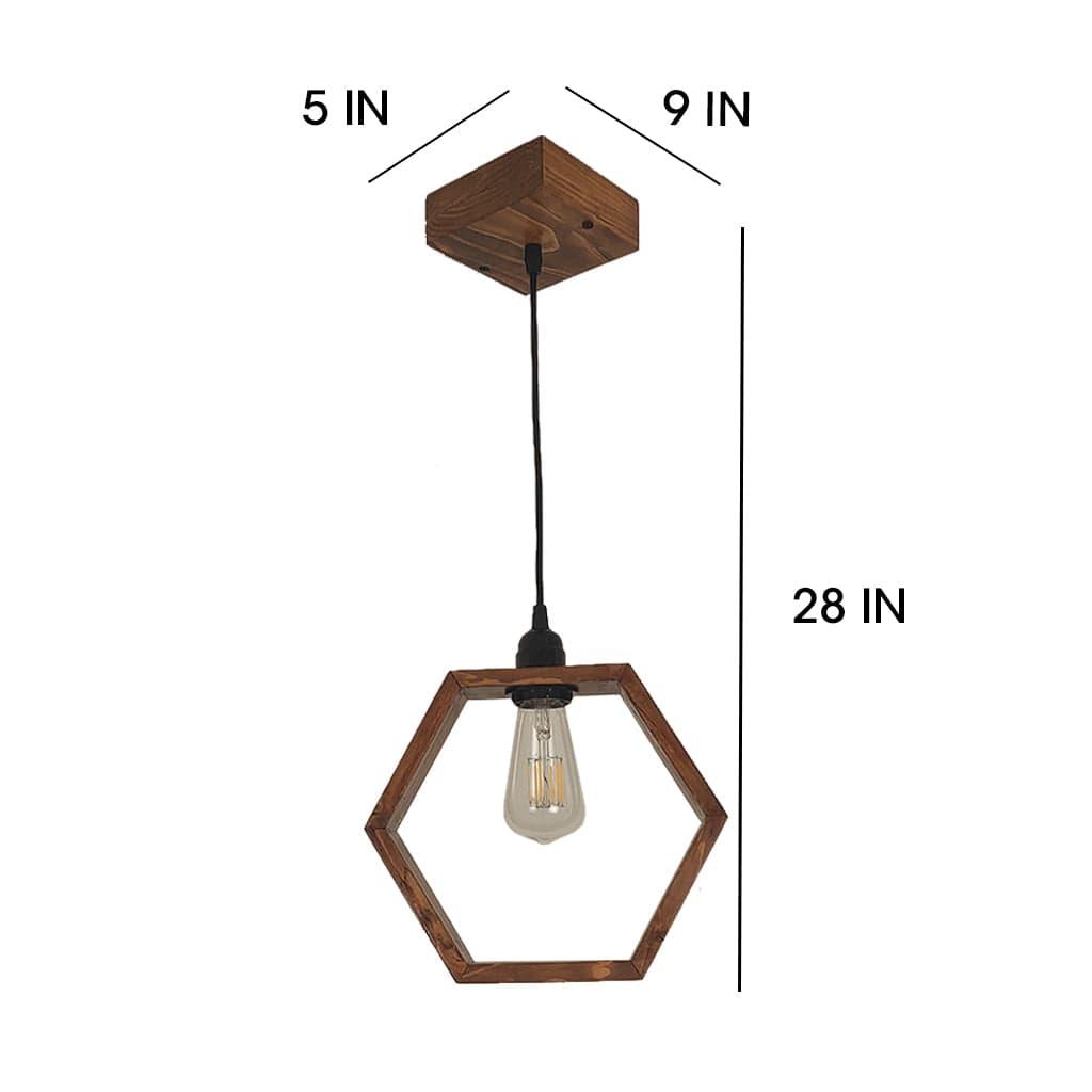 Hex Brown Wooden Single Hanging Lamp - Ouch Cart 