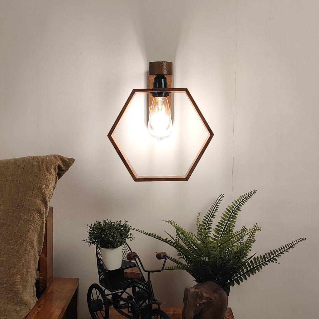 Hex Brown Wooden Wall Light (BULB NOT INCLUDED) - Ouch Cart 