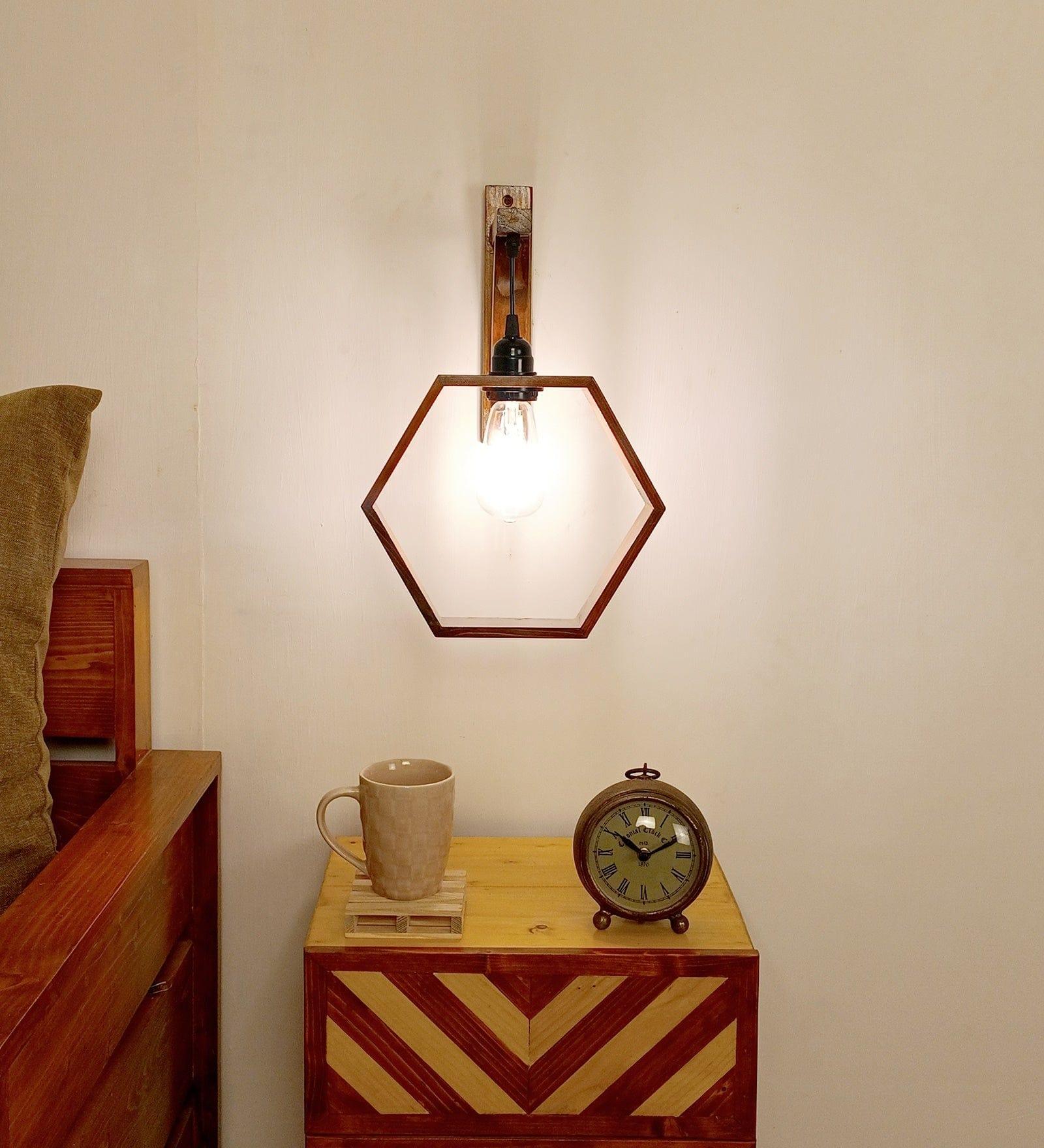 Hex L Brown Wooden Wall Light (BULB NOT INCLUDED) - Ouch Cart 