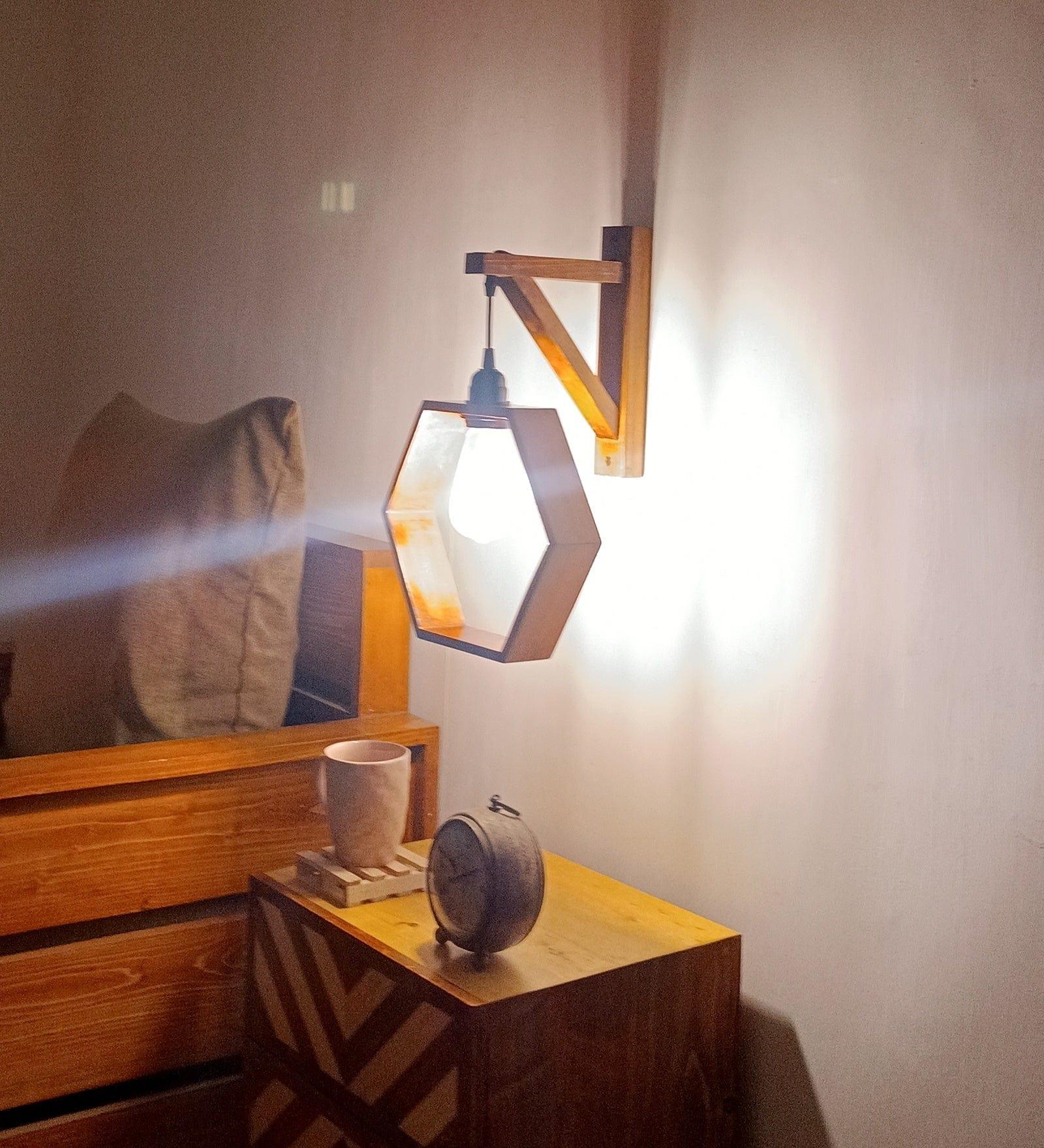 Hex L Brown Wooden Wall Light (BULB NOT INCLUDED) - Ouch Cart 