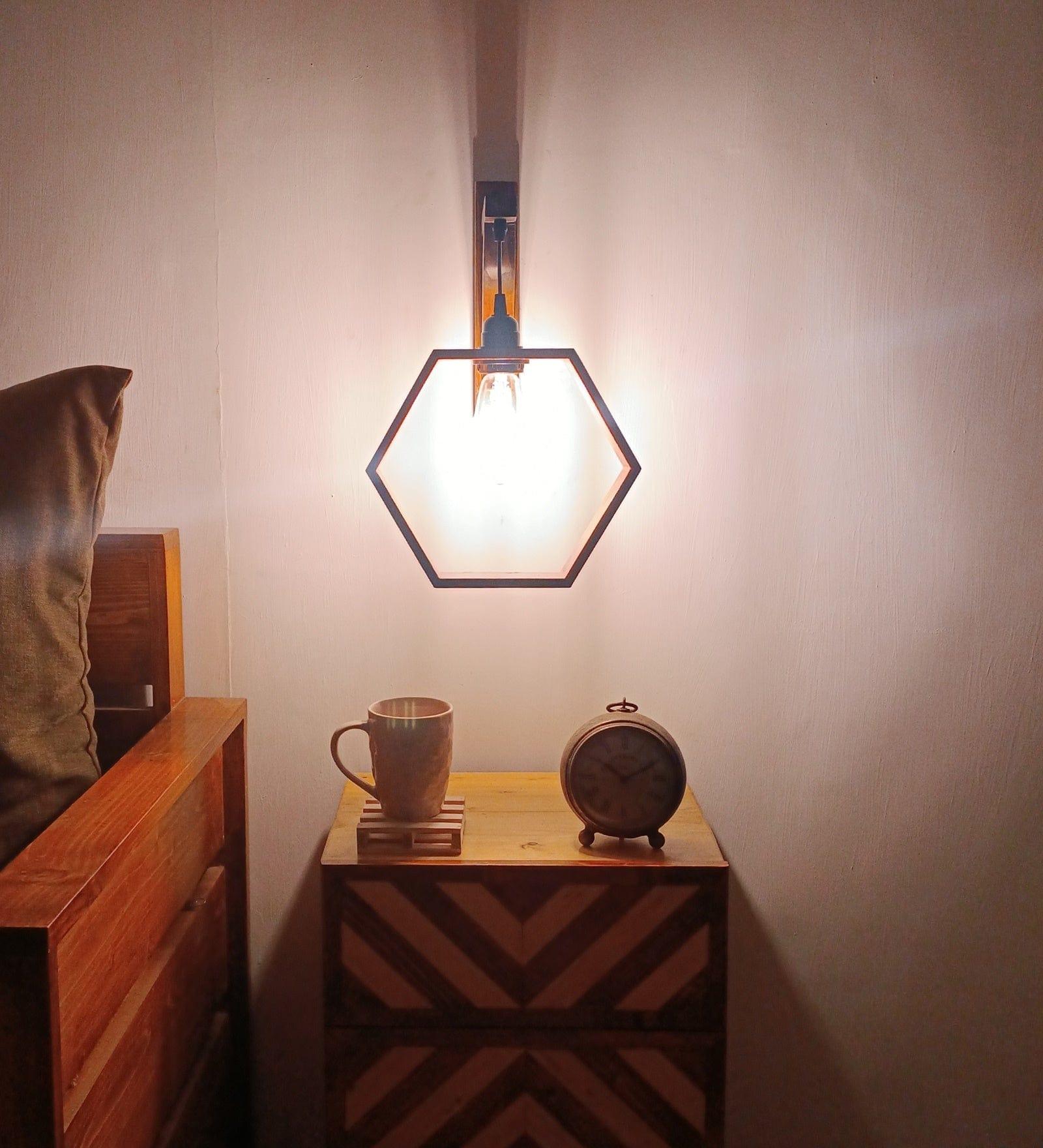 Hex L Brown Wooden Wall Light (BULB NOT INCLUDED) - Ouch Cart 