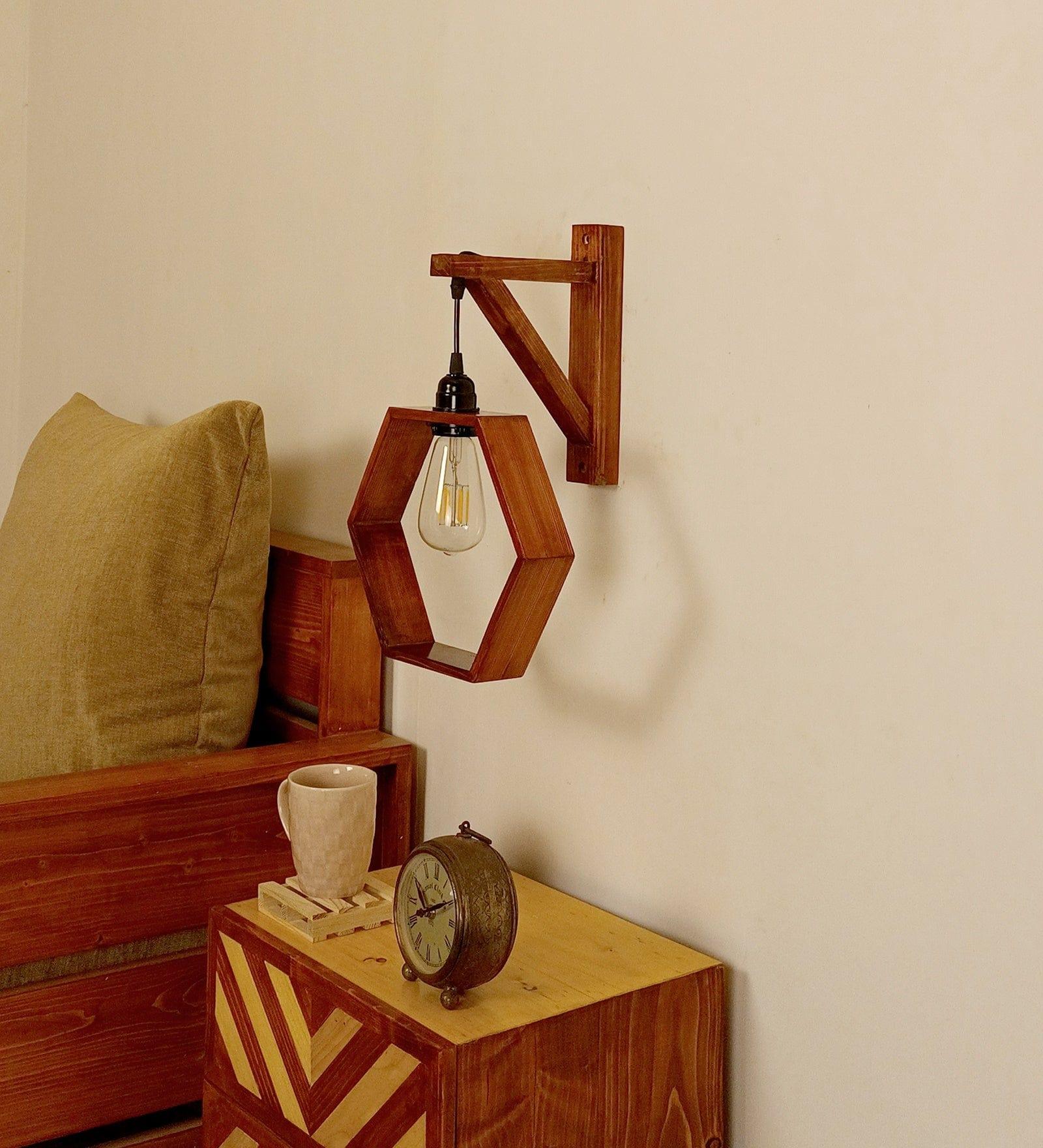 Hex L Brown Wooden Wall Light (BULB NOT INCLUDED) - Ouch Cart 