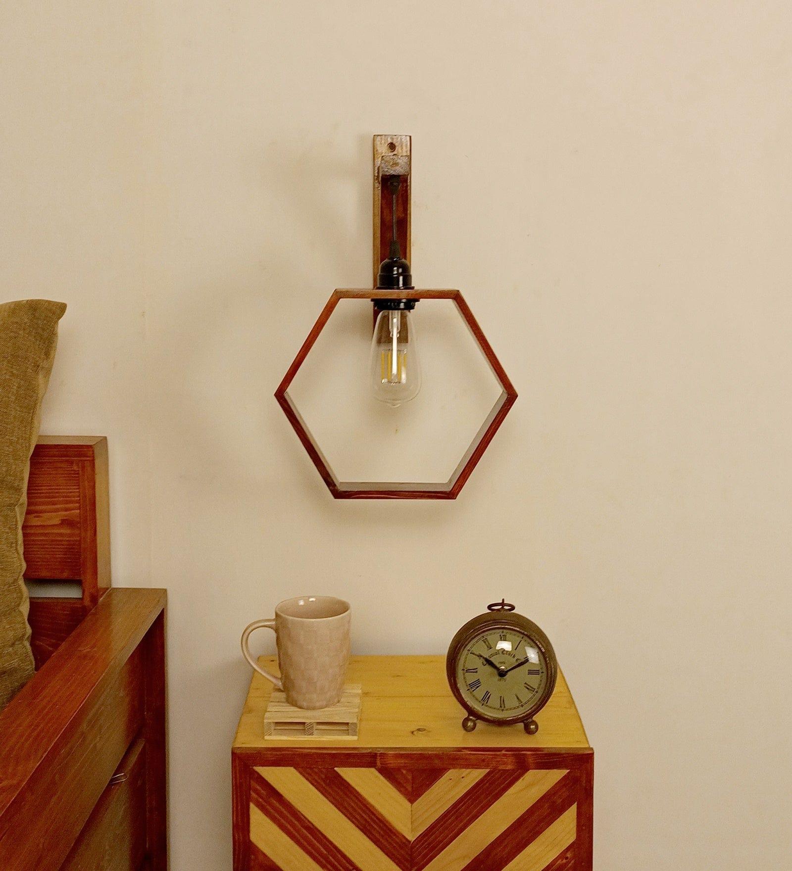 Hex L Brown Wooden Wall Light (BULB NOT INCLUDED) - Ouch Cart 