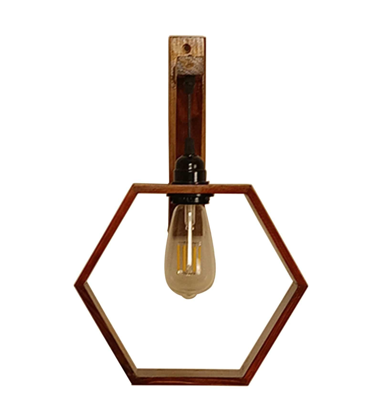 Hex L Brown Wooden Wall Light (BULB NOT INCLUDED) - Ouch Cart 