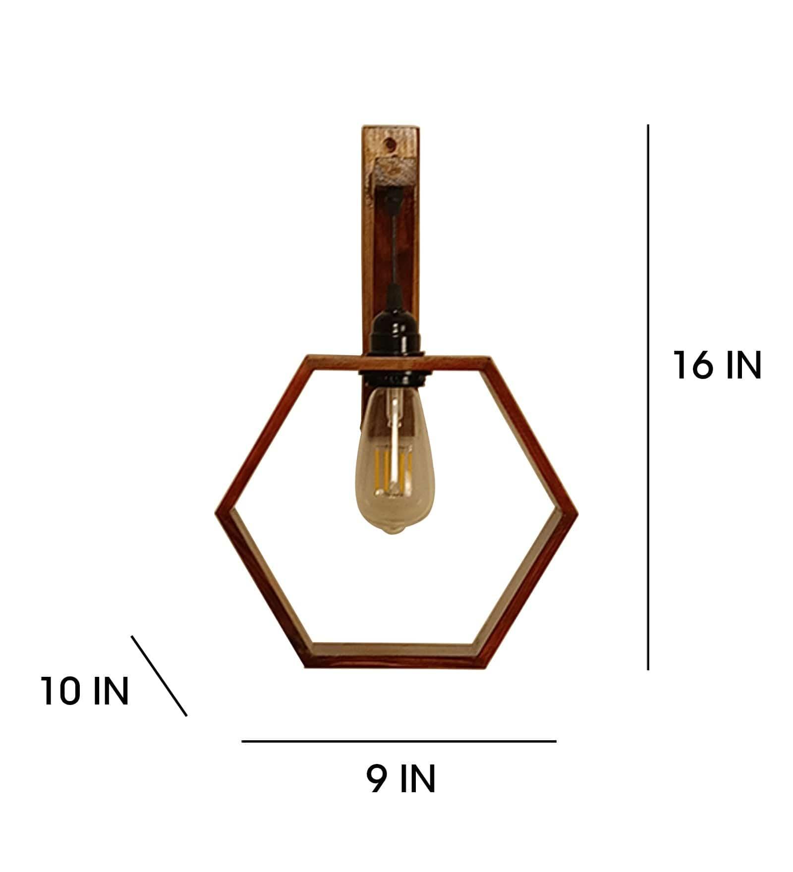 Hex L Brown Wooden Wall Light (BULB NOT INCLUDED) - Ouch Cart 