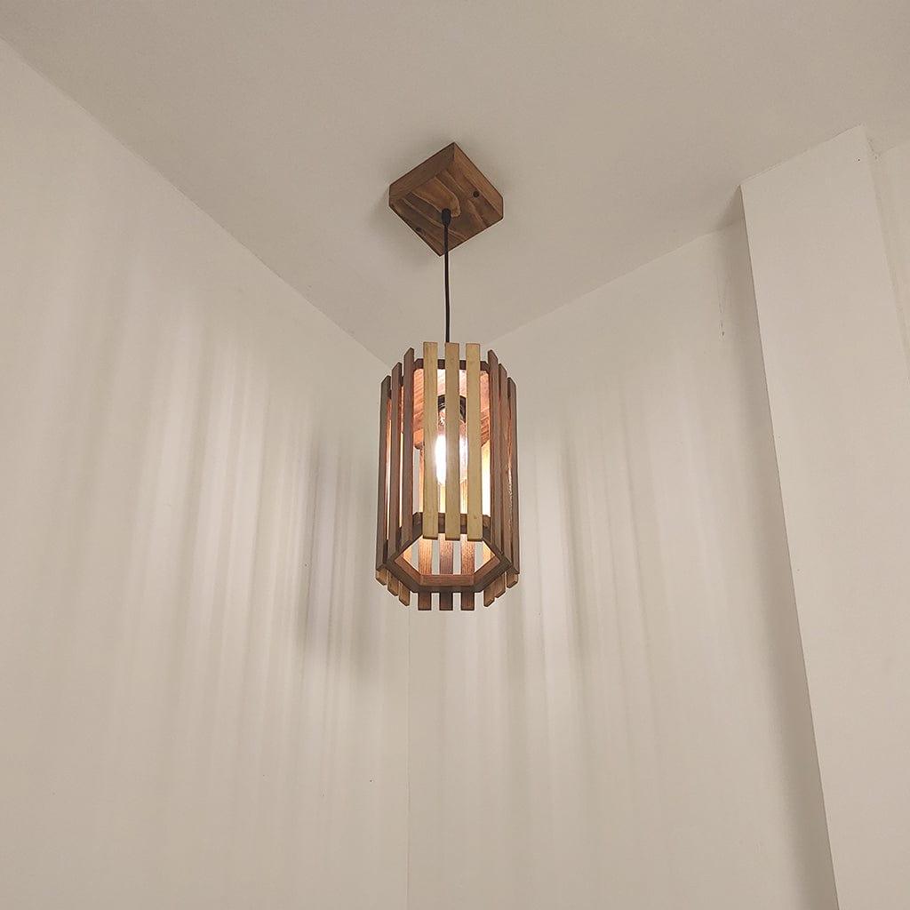 Hexa Brown Wooden Single Hanging Lamp - Ouch Cart 