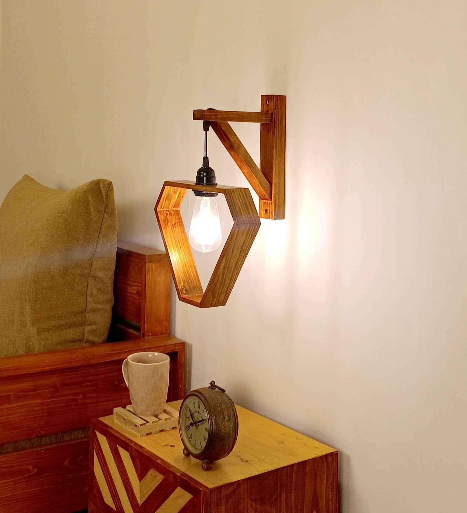 Hexad L Brown Wooden Wall Light (BULB NOT INCLUDED) - Ouch Cart 