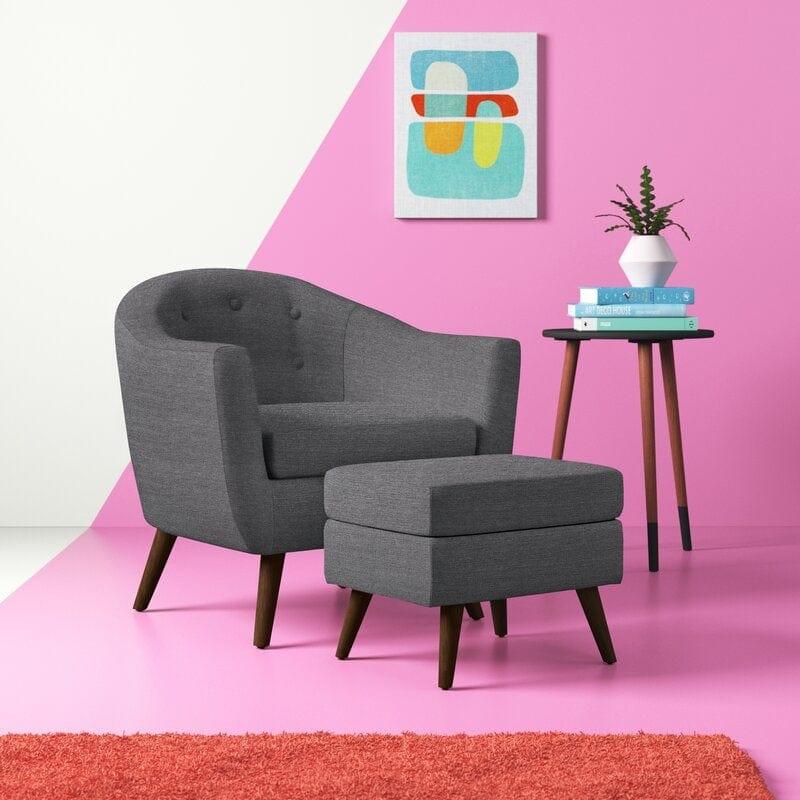 Hiltonia Wide Tufted Barrel Chair and Ottoman - Ouch Cart 