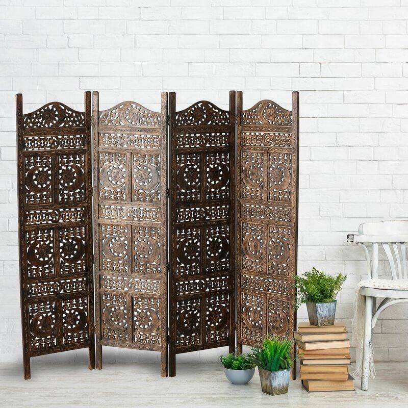 4 - Panel Wooden Partition Solid Wood Folding Room Divider - Ouch Cart 