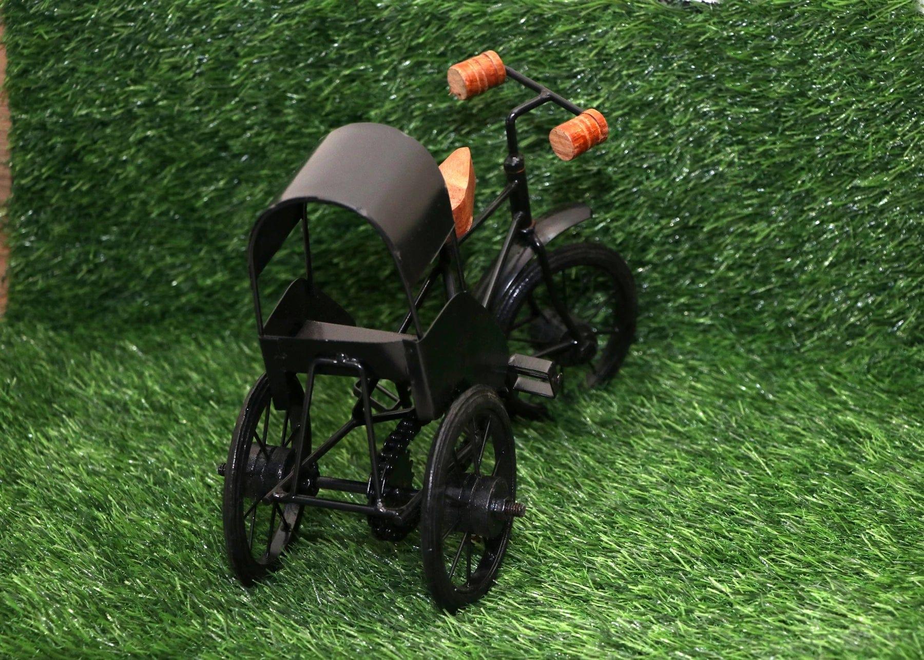 WOODEN AND WROUGHT IRON MINIATURE RICKSHAW, BLACK - Ouch Cart 