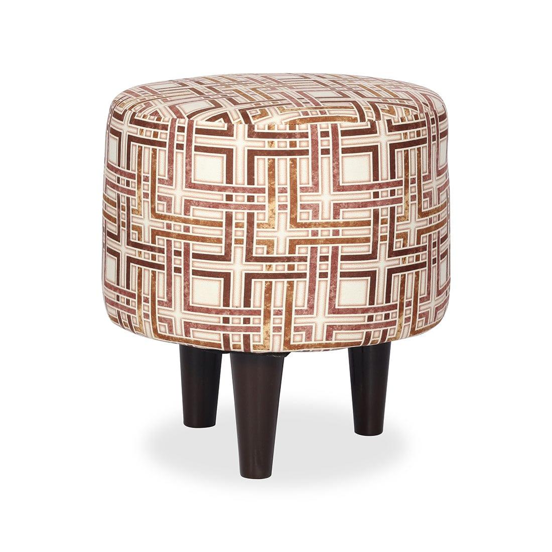 DOE BUCK ROUND PRINTED GOLD OTTOMAN WITH METAL LEG - Ouch Cart 