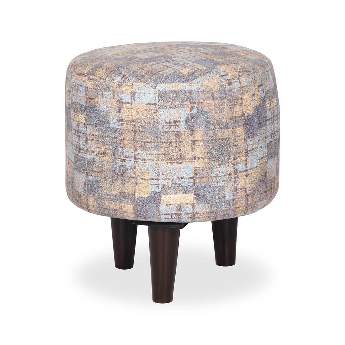 DOE BUCK ROUND PRINTED GOLD OTTOMAN WITH METAL LEG - Ouch Cart 