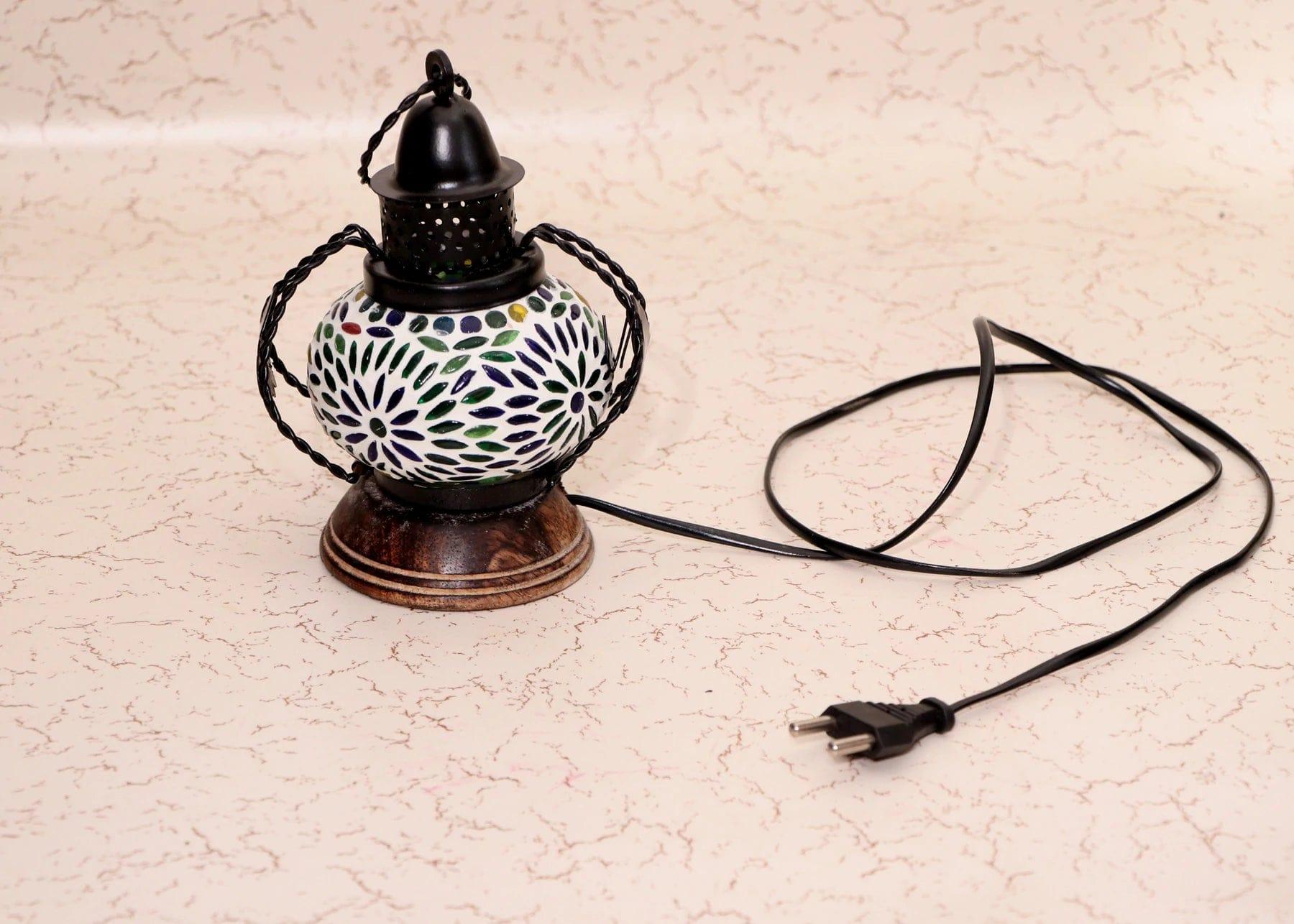 WOODEN & IRON ELECTRIC HANGING LANTERN - Ouch Cart 