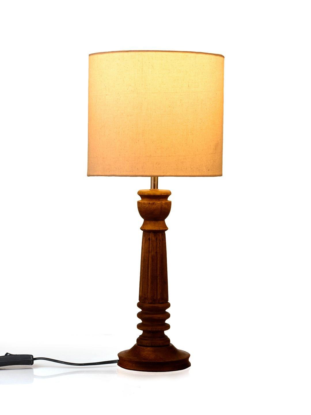 Pillar Brown Lamp with White Cotton Shade - Ouch Cart 