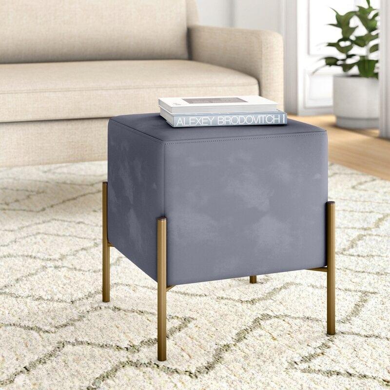 Wide Velvet Square Standard Ottoman