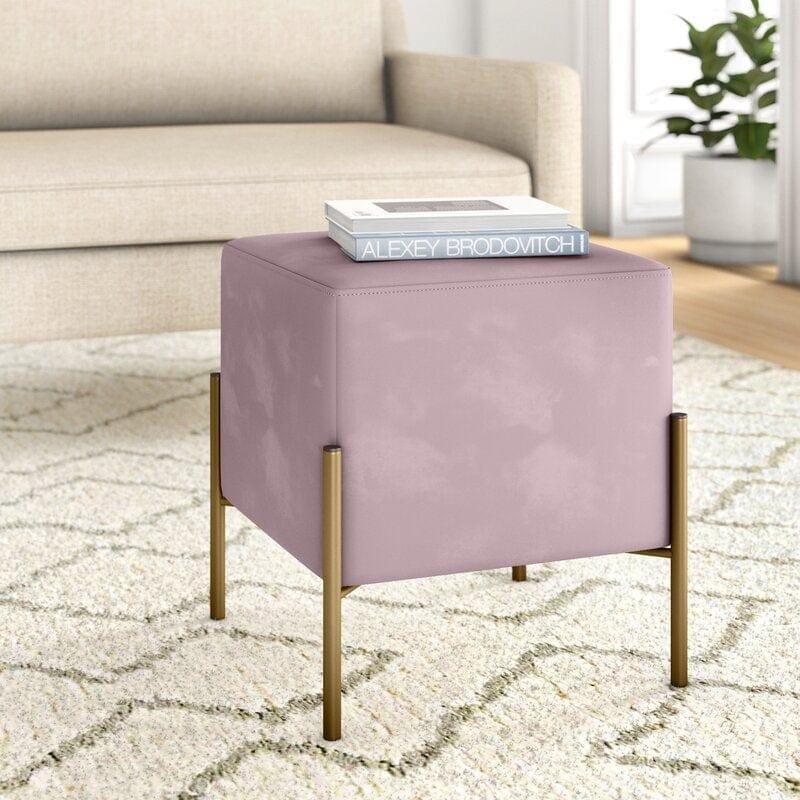 Wide Velvet Square Standard Ottoman