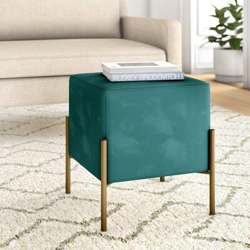 Wide Velvet Square Standard Ottoman