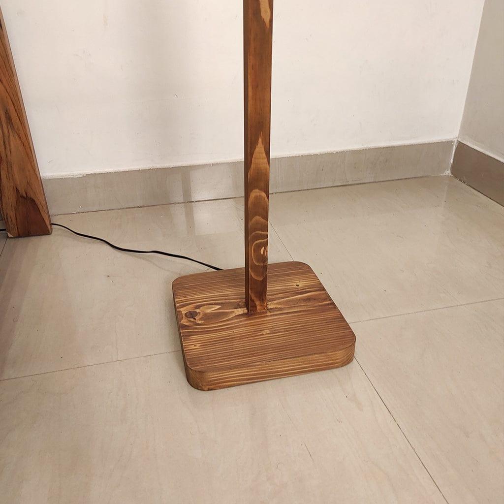 Jasper Wooden Floor Lamp with Brown Base and Beige Fabric Lampshade (BULB NOT INCLUDED) - Ouch Cart 