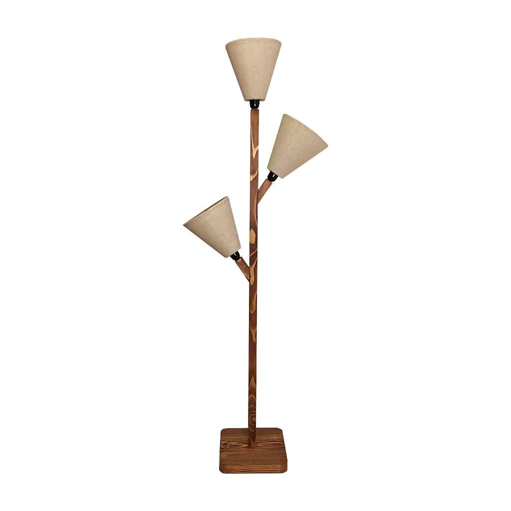 Jasper Wooden Floor Lamp with Brown Base and Beige Fabric Lampshade (BULB NOT INCLUDED) - Ouch Cart 