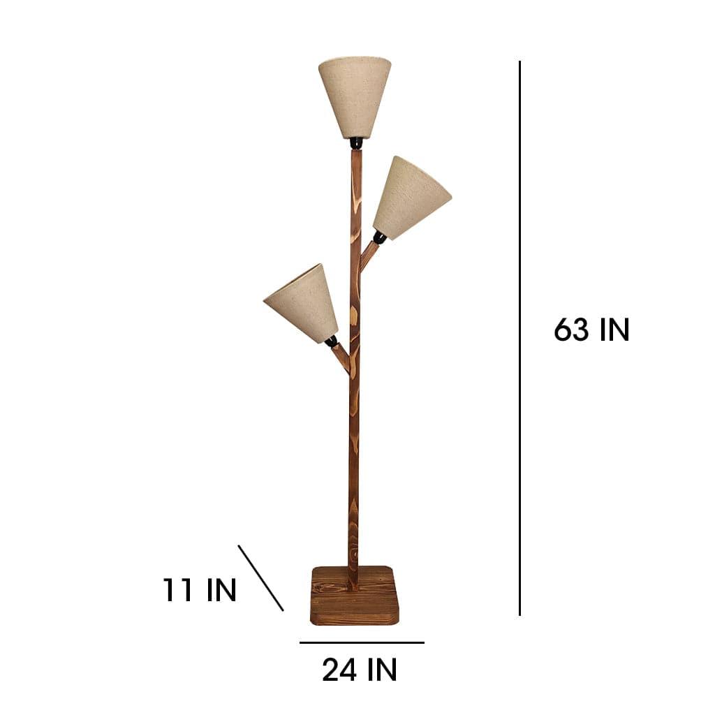 Jasper Wooden Floor Lamp with Brown Base and Beige Fabric Lampshade (BULB NOT INCLUDED) - Ouch Cart 