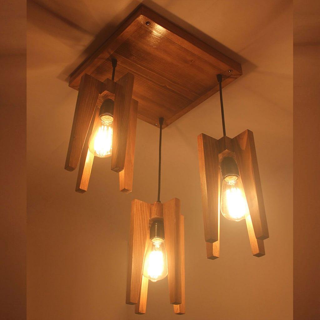 Jet Brown Wooden Cluster Hanging Lamp (BULB NOT INCLUDED) - Ouch Cart 