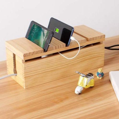 Desktop Wooden Power Outlet Organize Storage Box Wood Phone Holder By Miza - Ouch Cart 