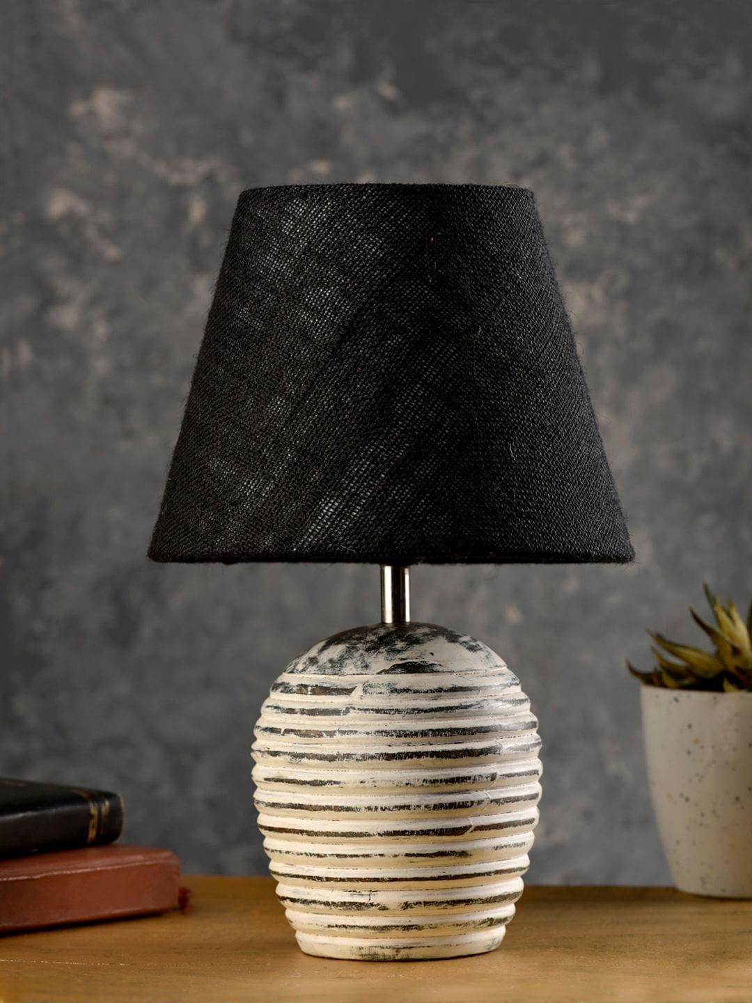 Striped Wooden White Lamp with Black Jute Shade - Ouch Cart 