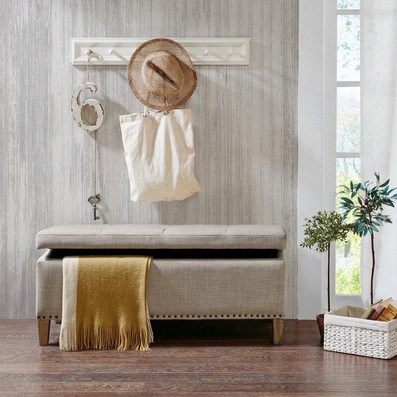 Upholstered Flip Top Storage Bench Solid Wood Bench Shoe Rack - Ouch Cart 