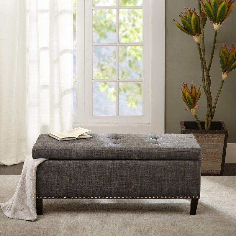 Upholstered Flip Top Storage Bench Solid Wood Bench Shoe Rack - Ouch Cart 
