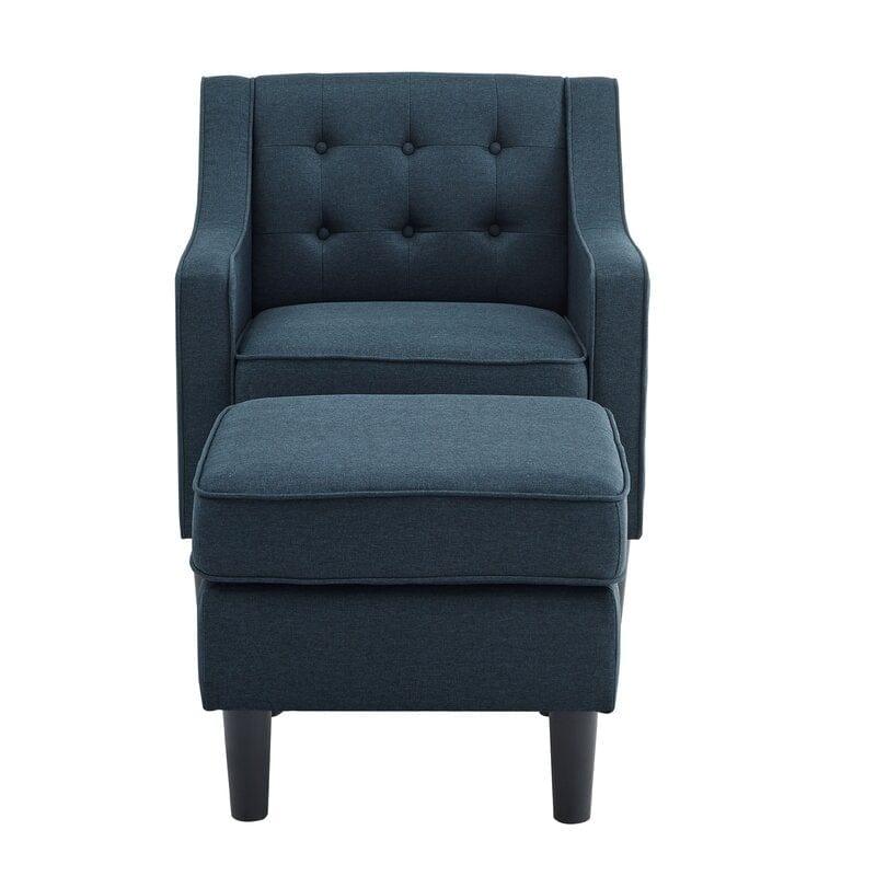 Wide Tufted Armchair and Ottoman - Ouch Cart 
