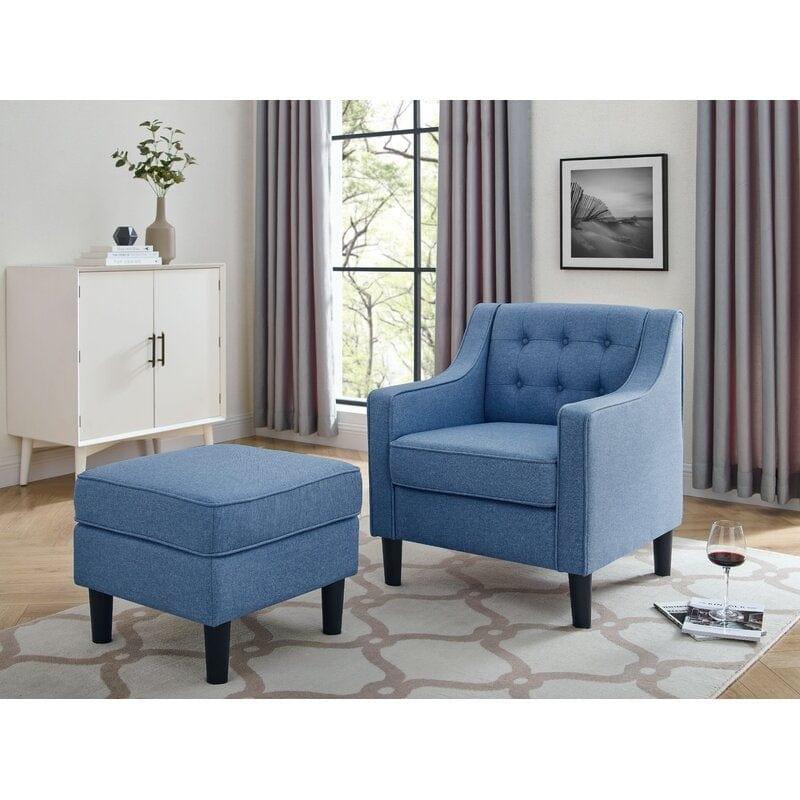 Wide Tufted Armchair and Ottoman - Ouch Cart 