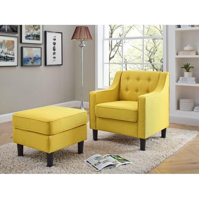 Wide Tufted Armchair and Ottoman - Ouch Cart 