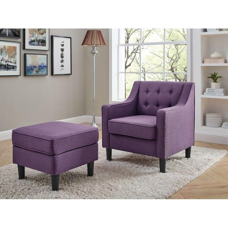 Wide Tufted Armchair and Ottoman - Ouch Cart 